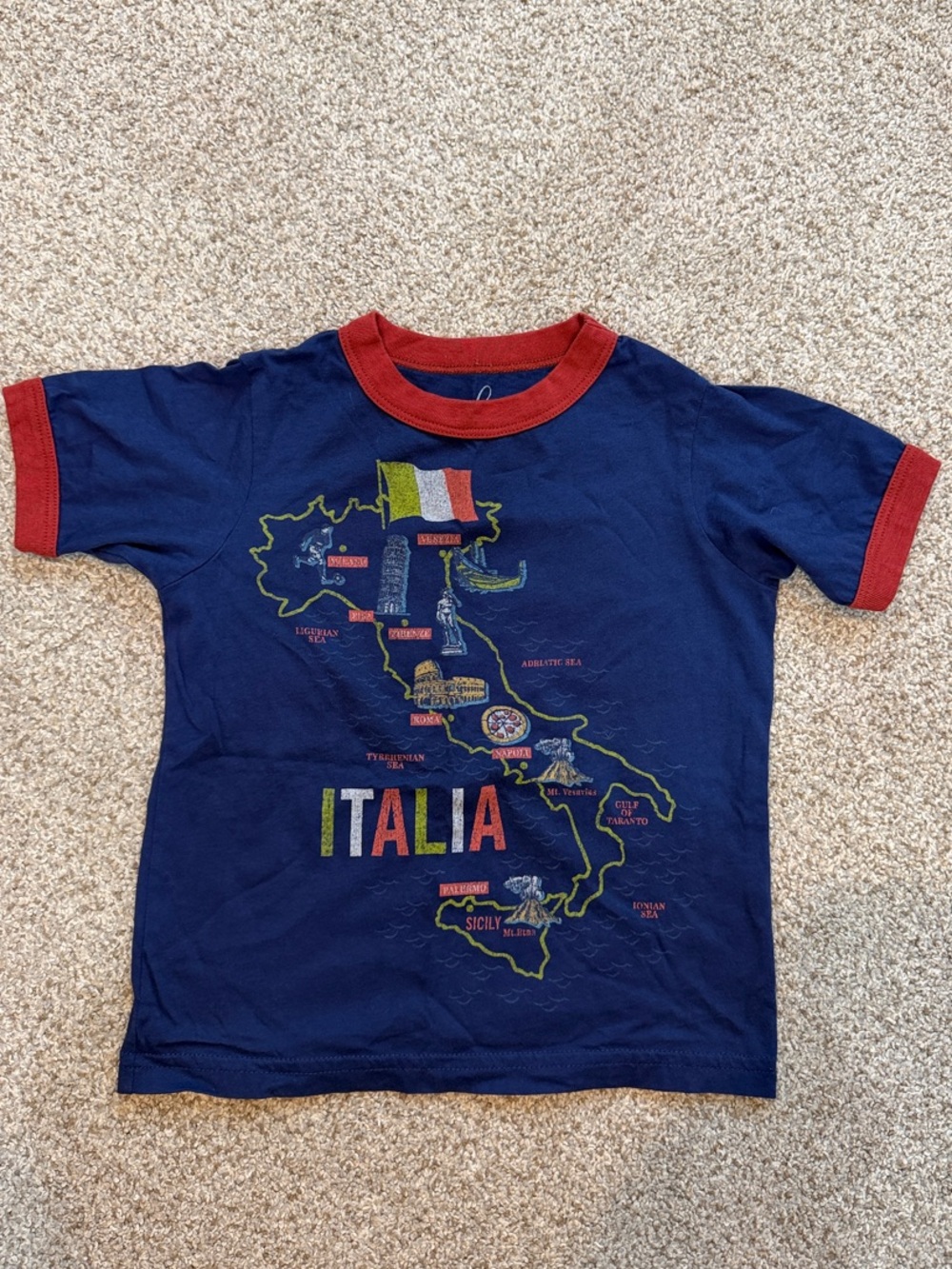 PEEK 2T Kids Italia Graphic Ringer Tee - Navy with Red Trim